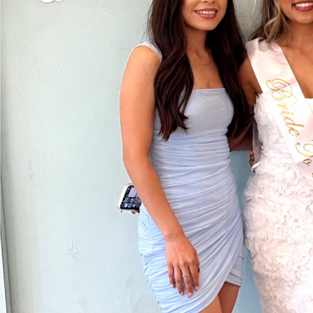 SHEIN Light Blue Ruched Mini Dress